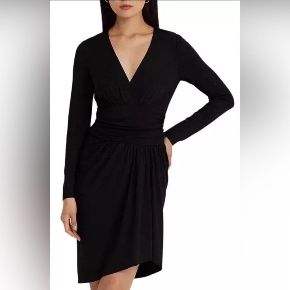 Lauren Ralph Lauren Black Ruched Sheath Dress Size 10 NWT Classic LBD‎